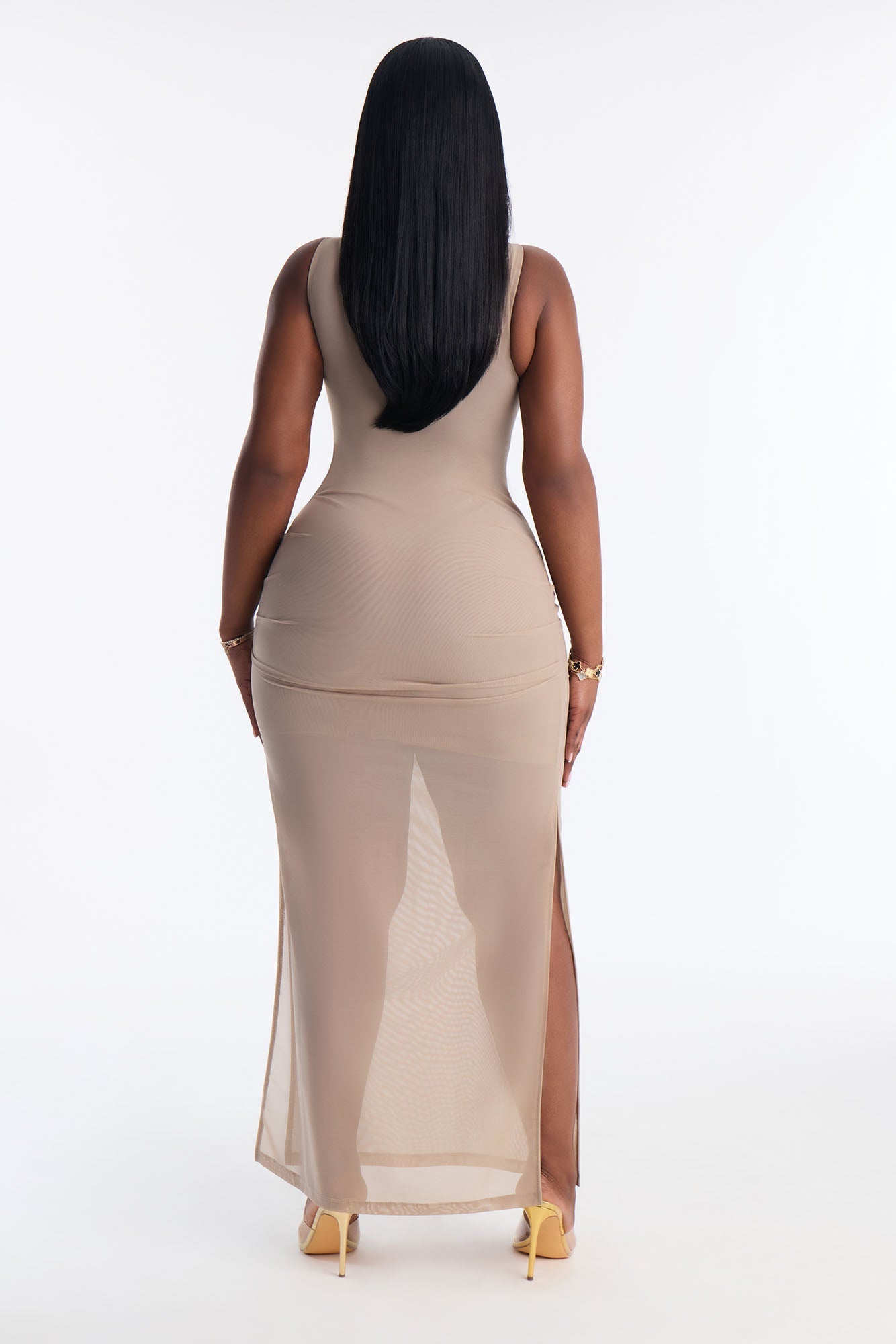 Power Mesh Ruched Maxi Skirt - Olive