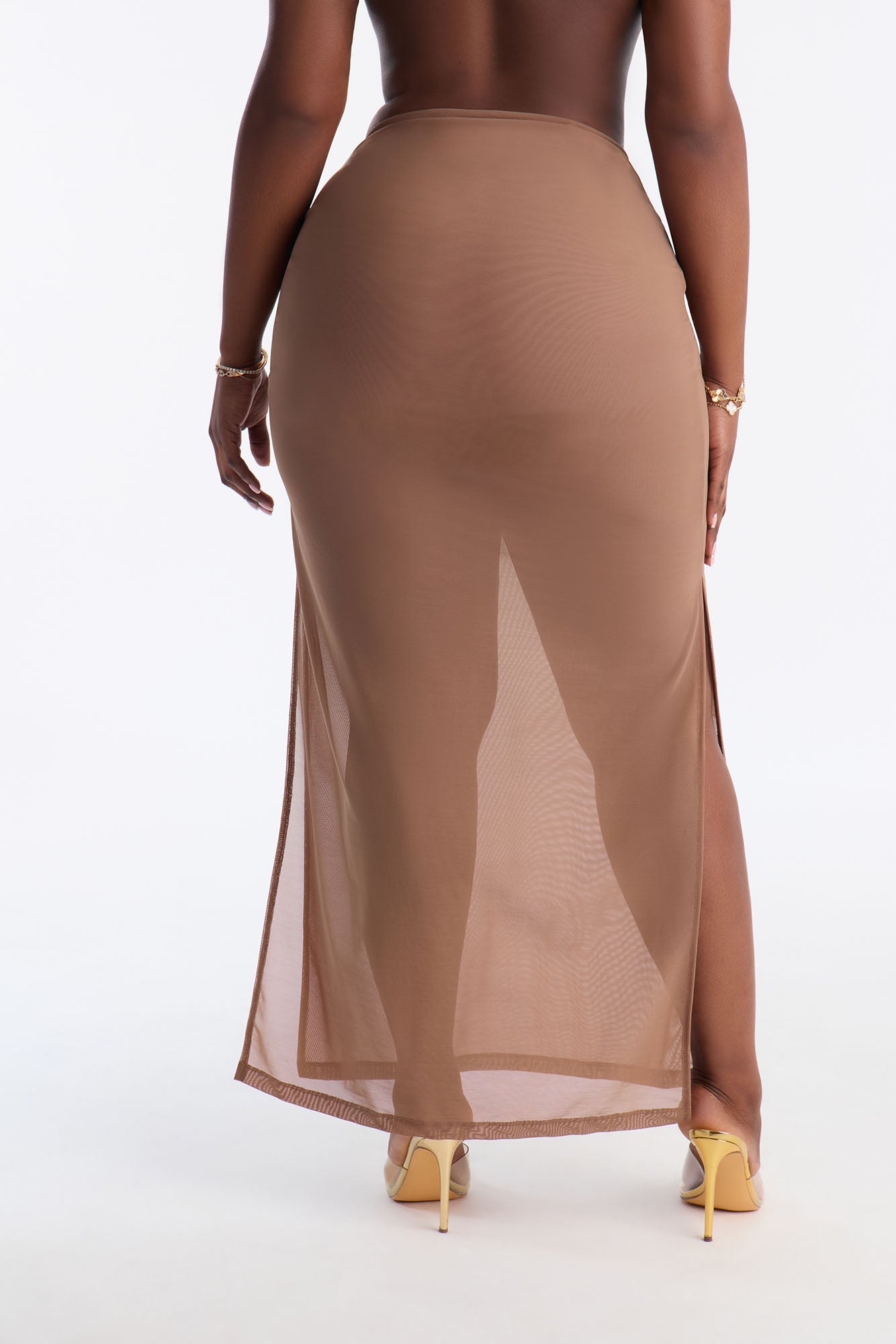 Power Mesh Ruched Maxi Skirt - Mocha