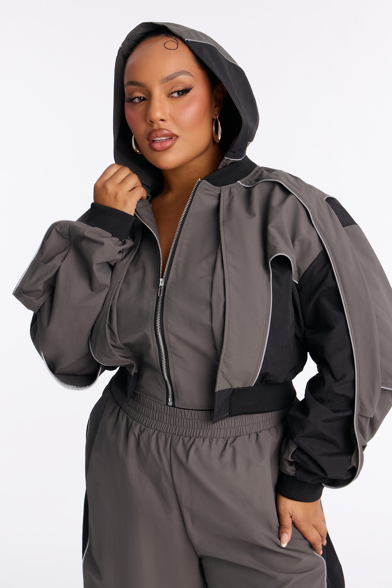 Set The Trend Windbreaker Jacket - Charcoal/combo