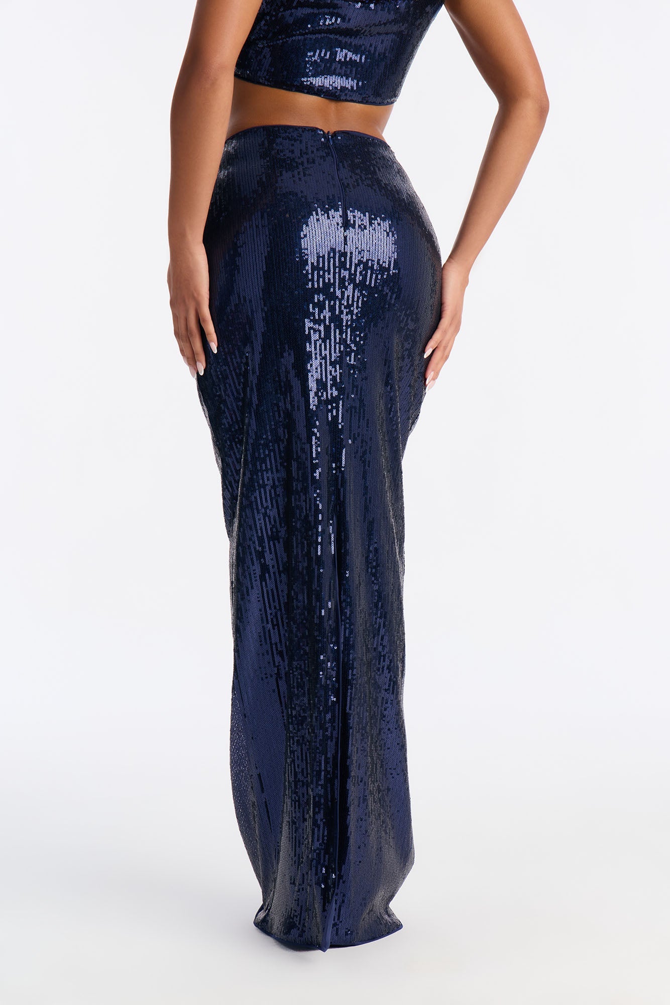 Velina Sequin Column Maxi Skirt - Navy