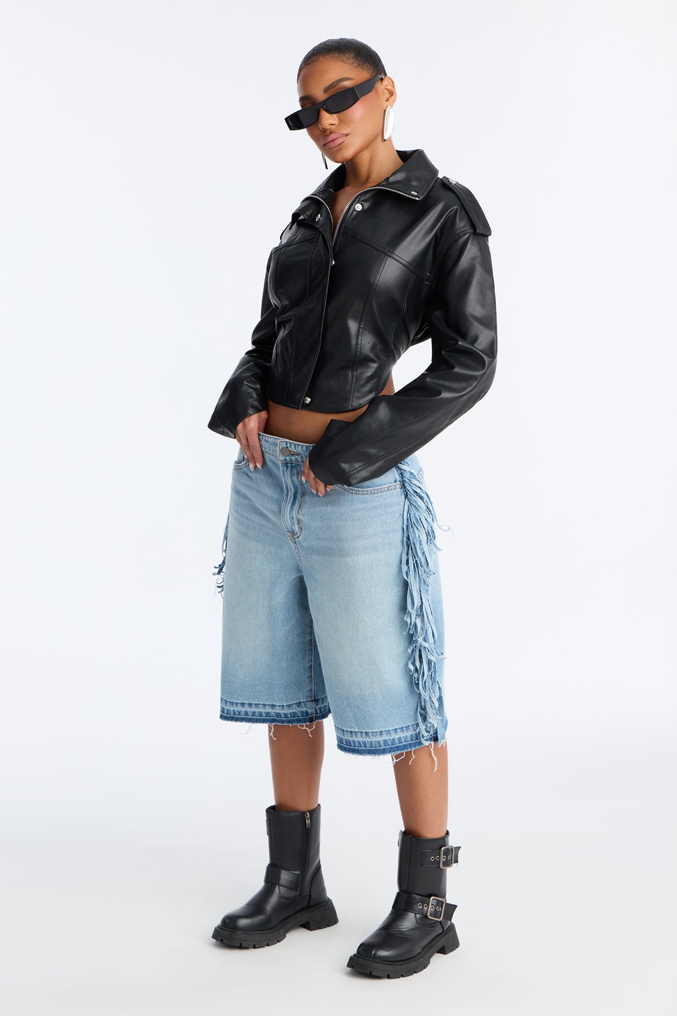 On The Fringe Denim Jorts - Light Wash