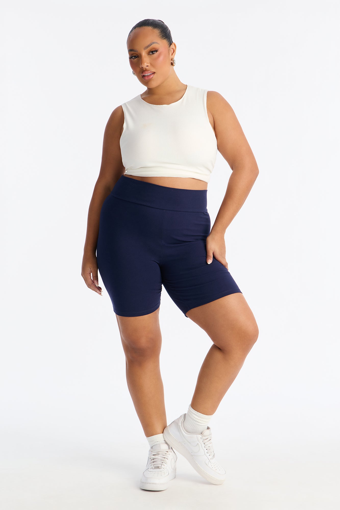 Quinn High Rise Everyday Cotton Biker Short 7″ - Navy