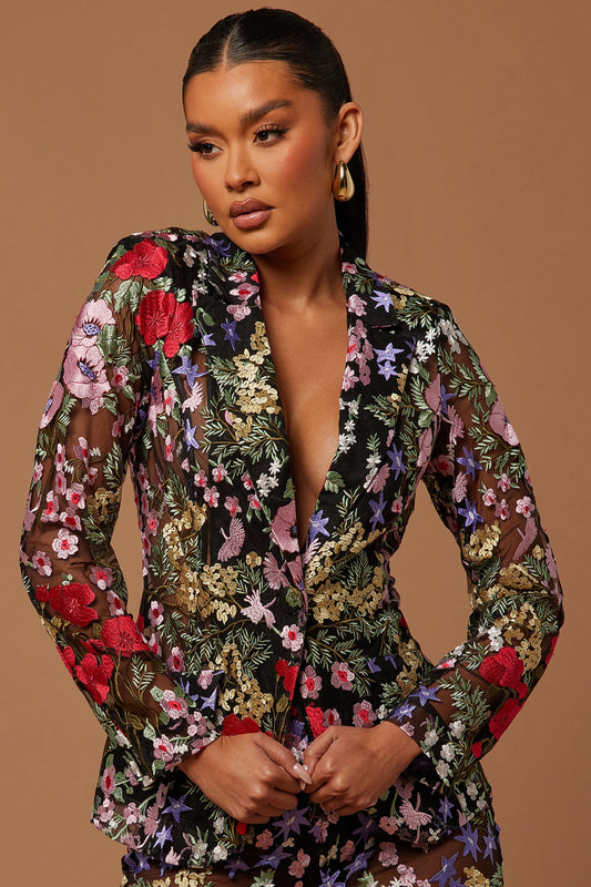 Erin Embroidered Blazer - Black/combo