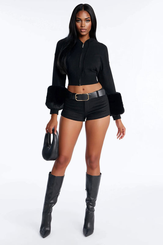 Holly Low Rise Wool Micro Short - Black