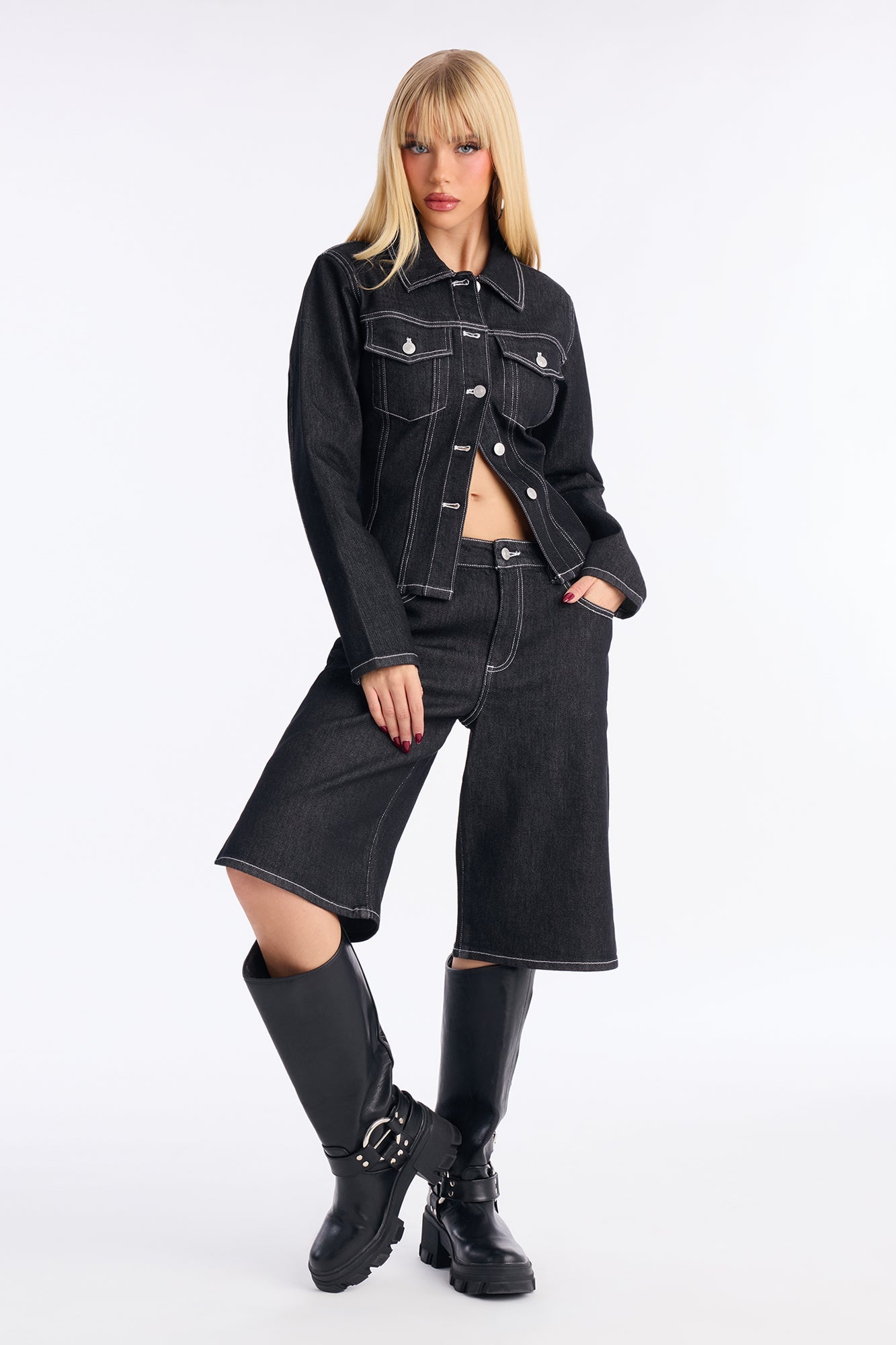 In Stitches Denim Jort - Black Wash