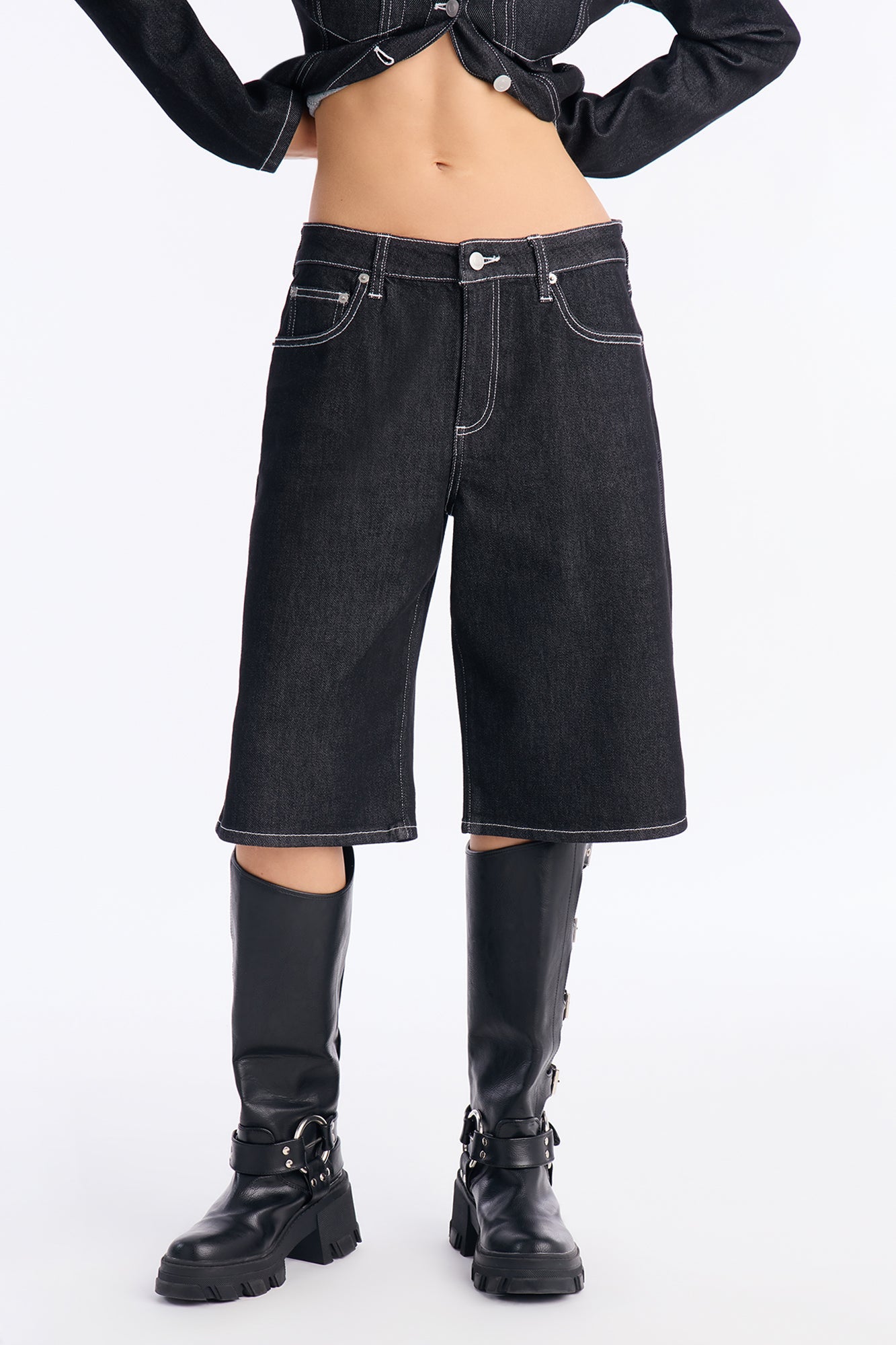 In Stitches Denim Jort - Black Wash