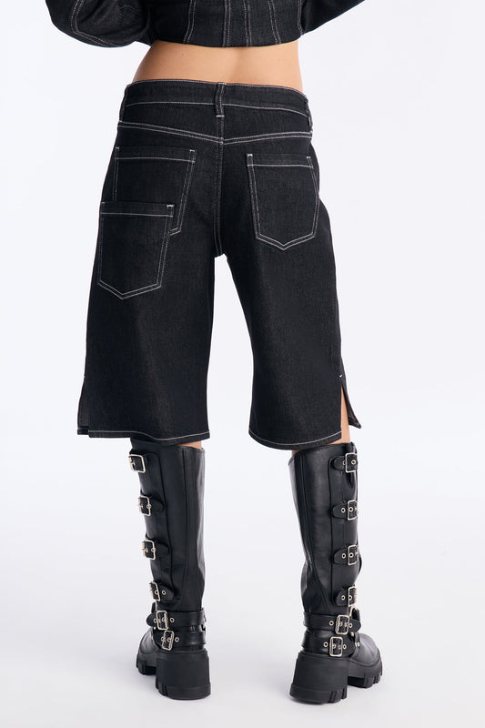 In Stitches Denim Jort - Black Wash