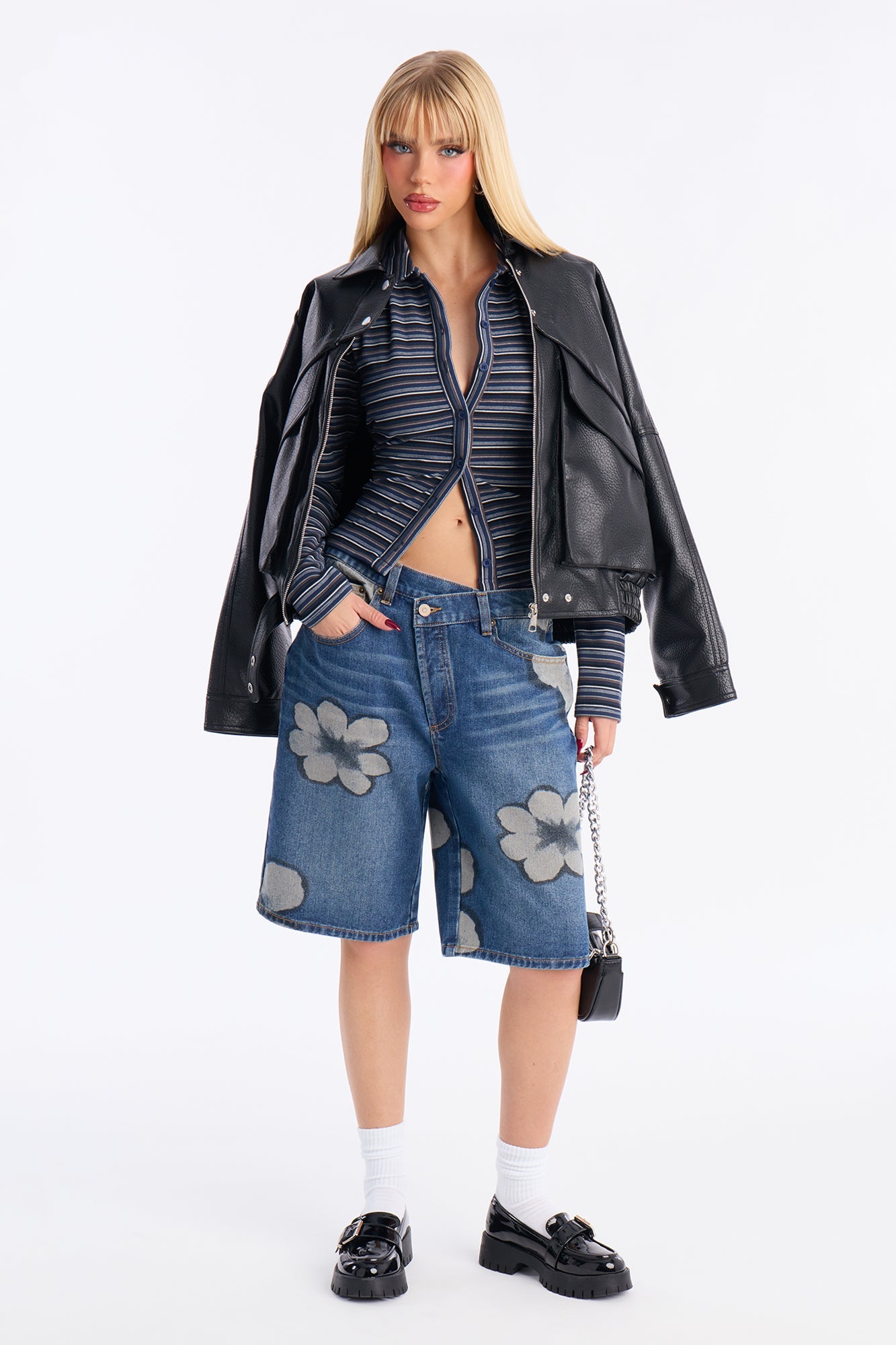 Born To Bloom Crossover Denim Jorts - Dark Wash