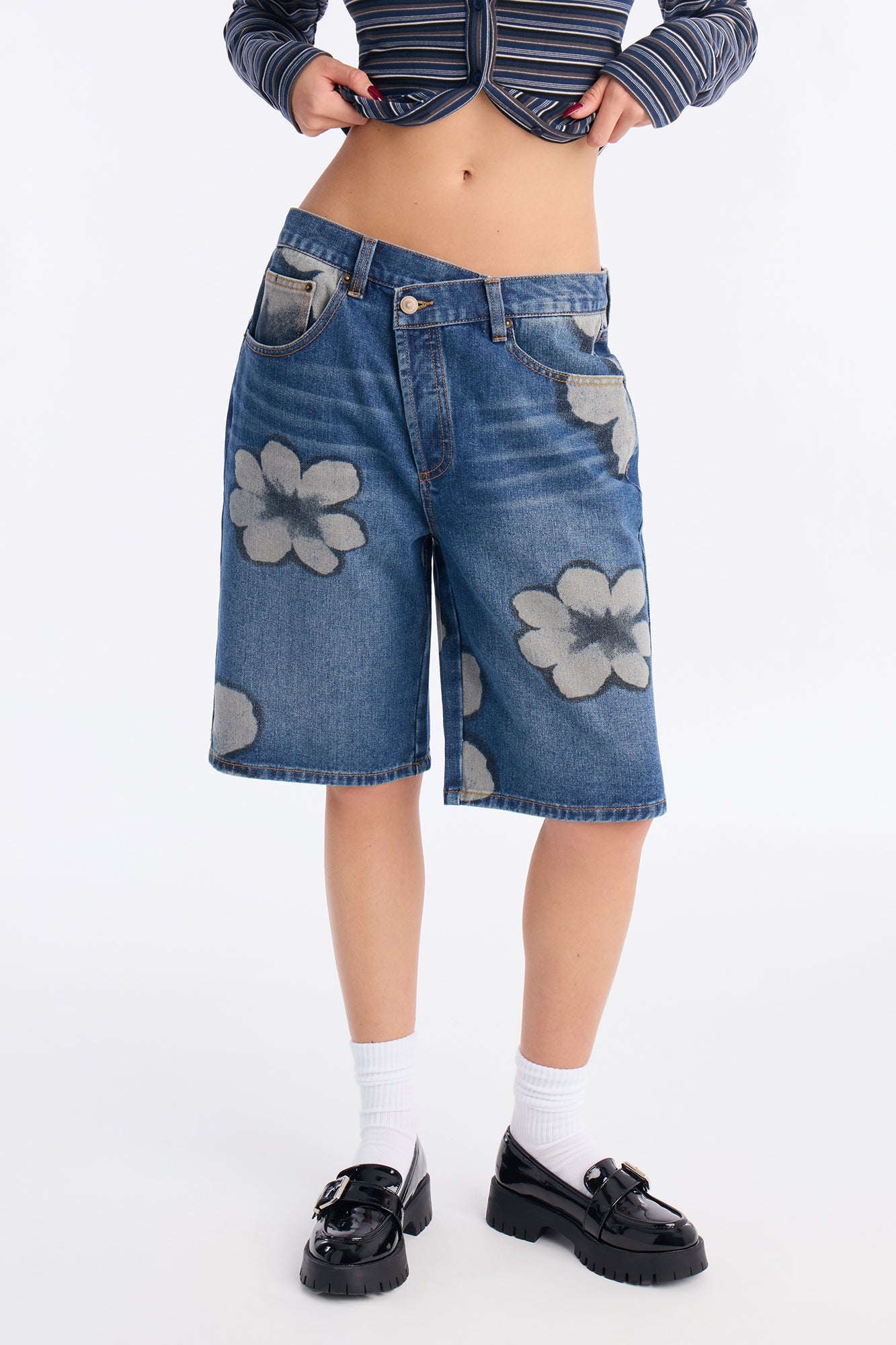 Born To Bloom Crossover Denim Jorts - Dark Wash