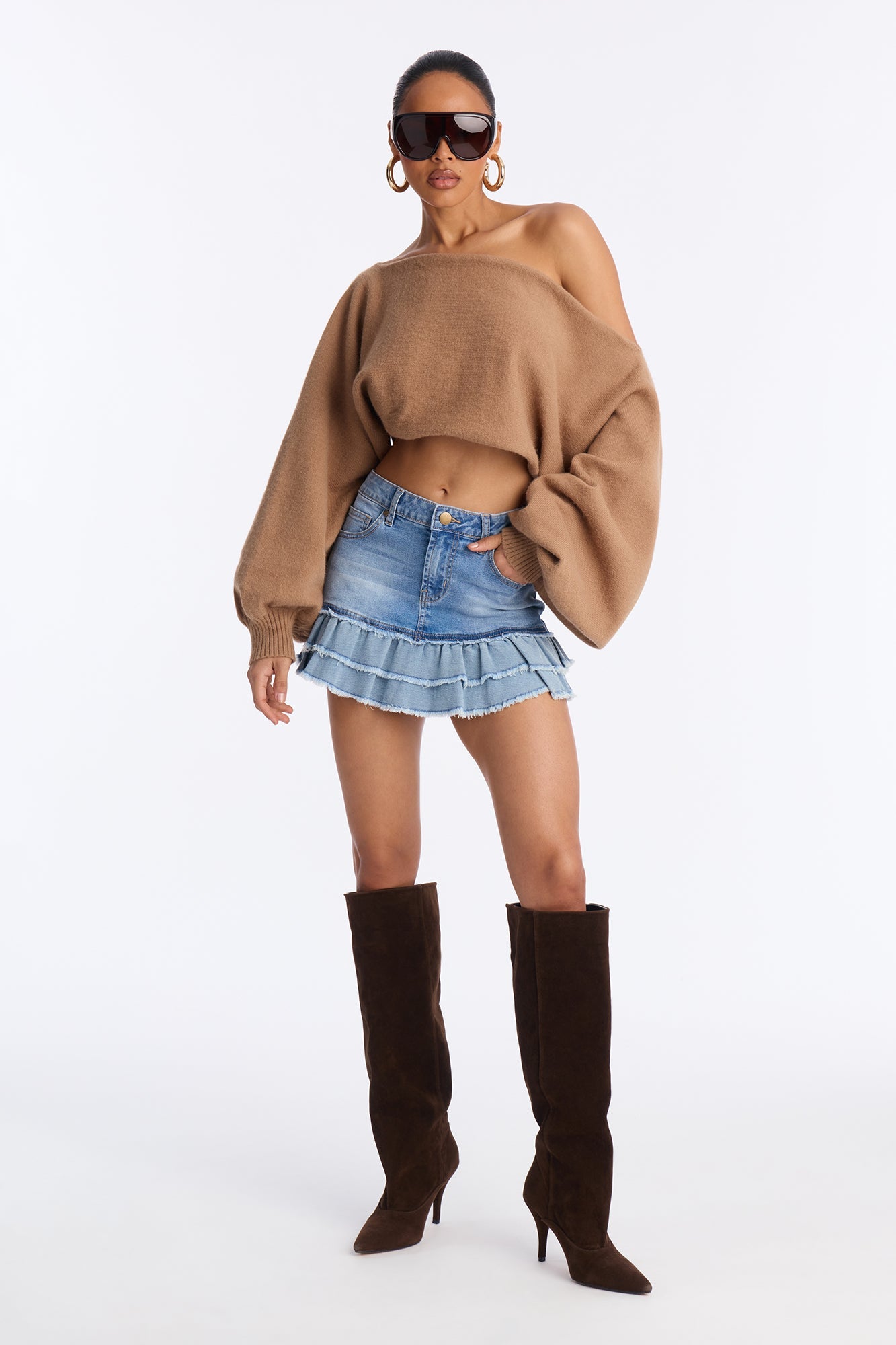 The Sweetest Denim Ruffle Hem Mini Skirt - Medium Wash