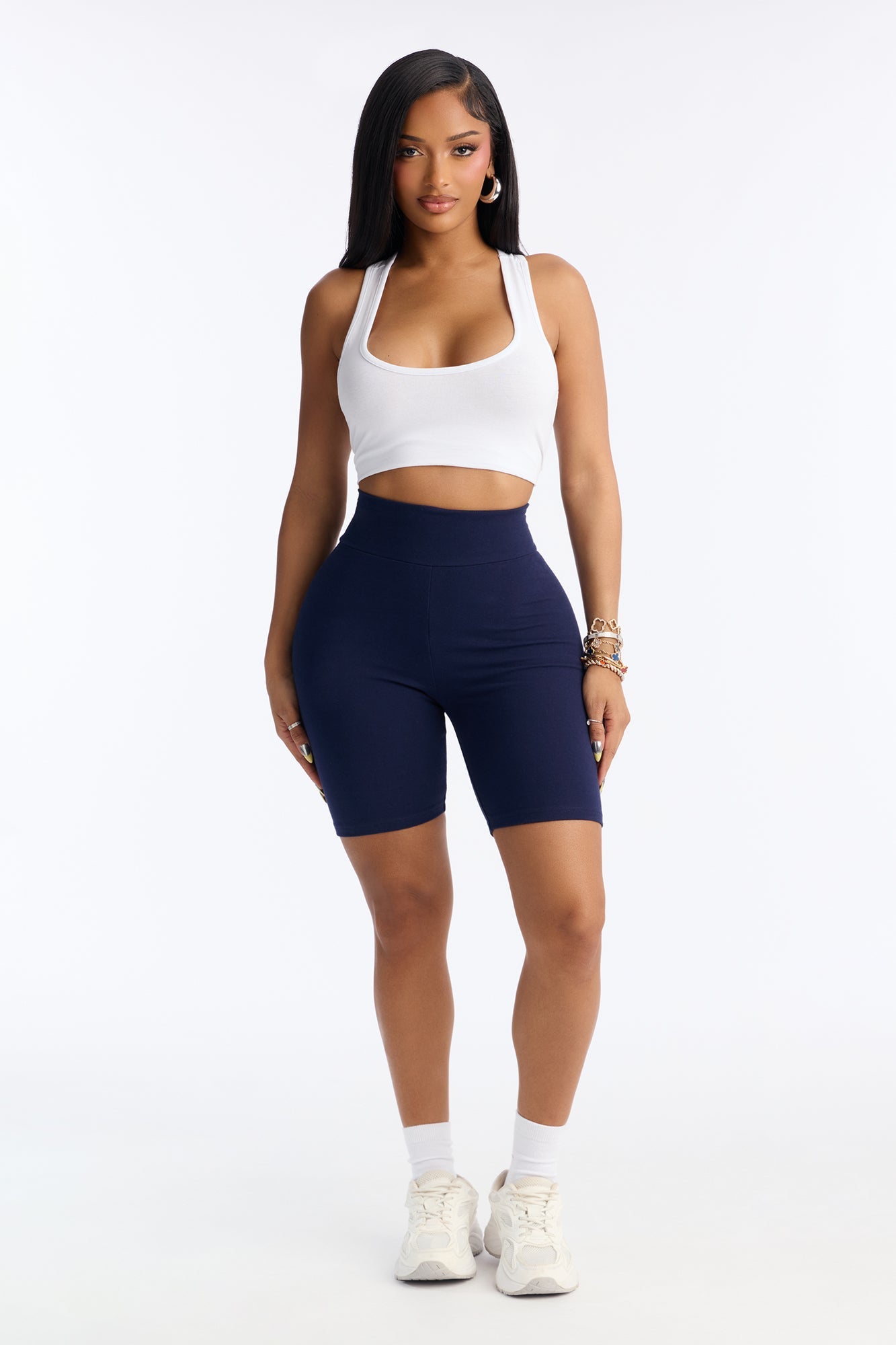 Quinn High Rise Everyday Cotton Biker Short 7″ - Navy