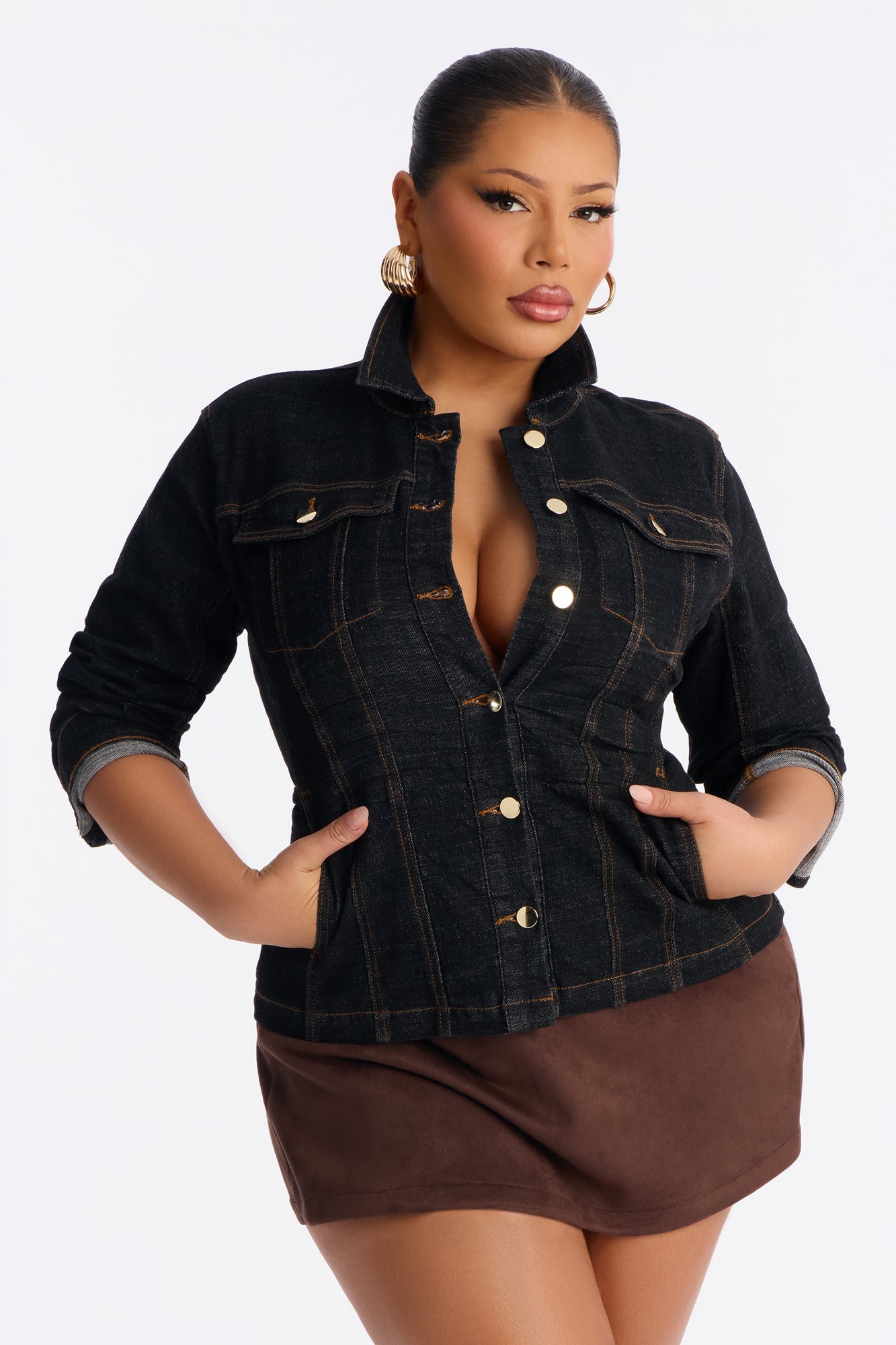Dearest Darling Shaped Denim Jacket - Black Wash