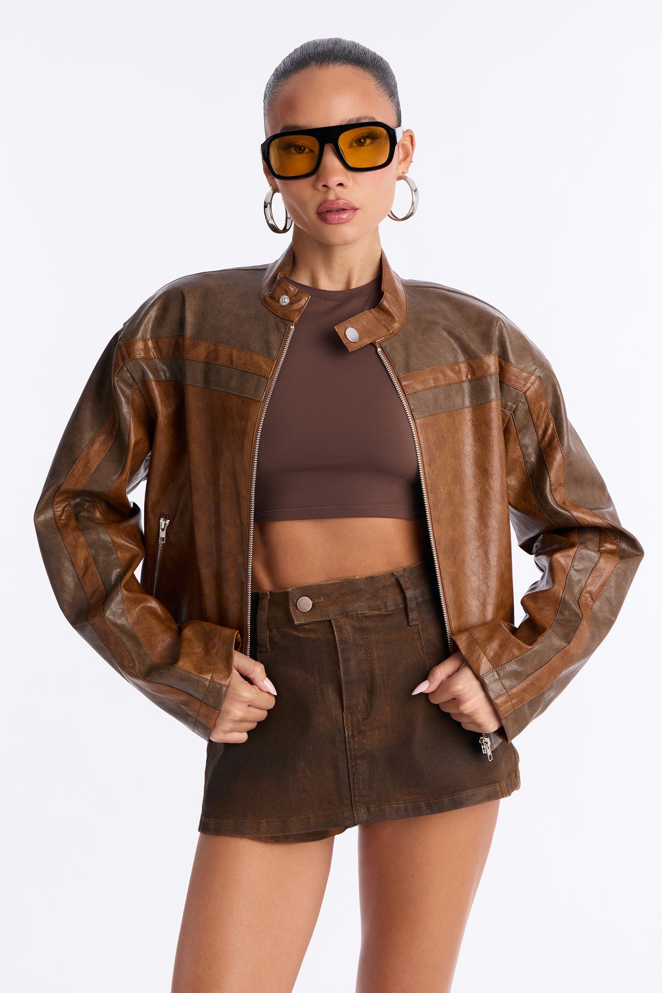 Rev Your Engine Faux Leather Moto Jacket - Brown