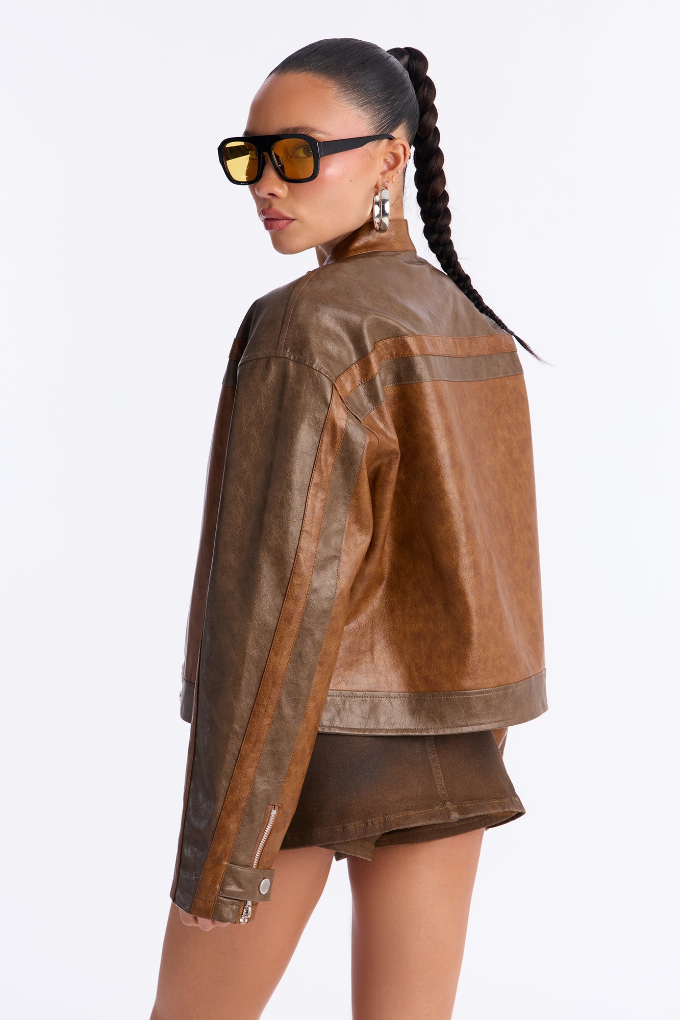 Rev Your Engine Faux Leather Moto Jacket - Brown