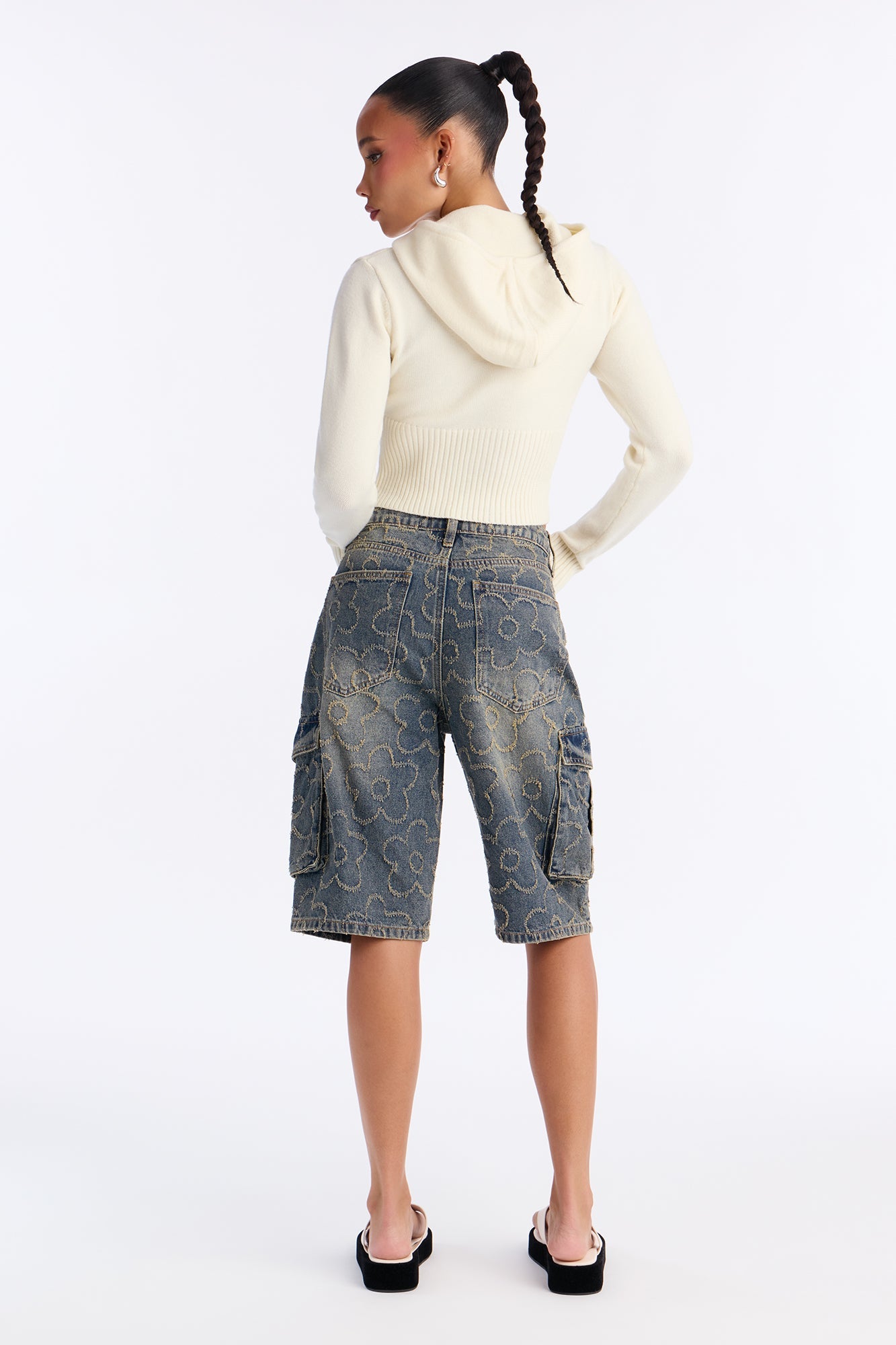 Flower Power Cargo Denim Jorts - Vintage Wash