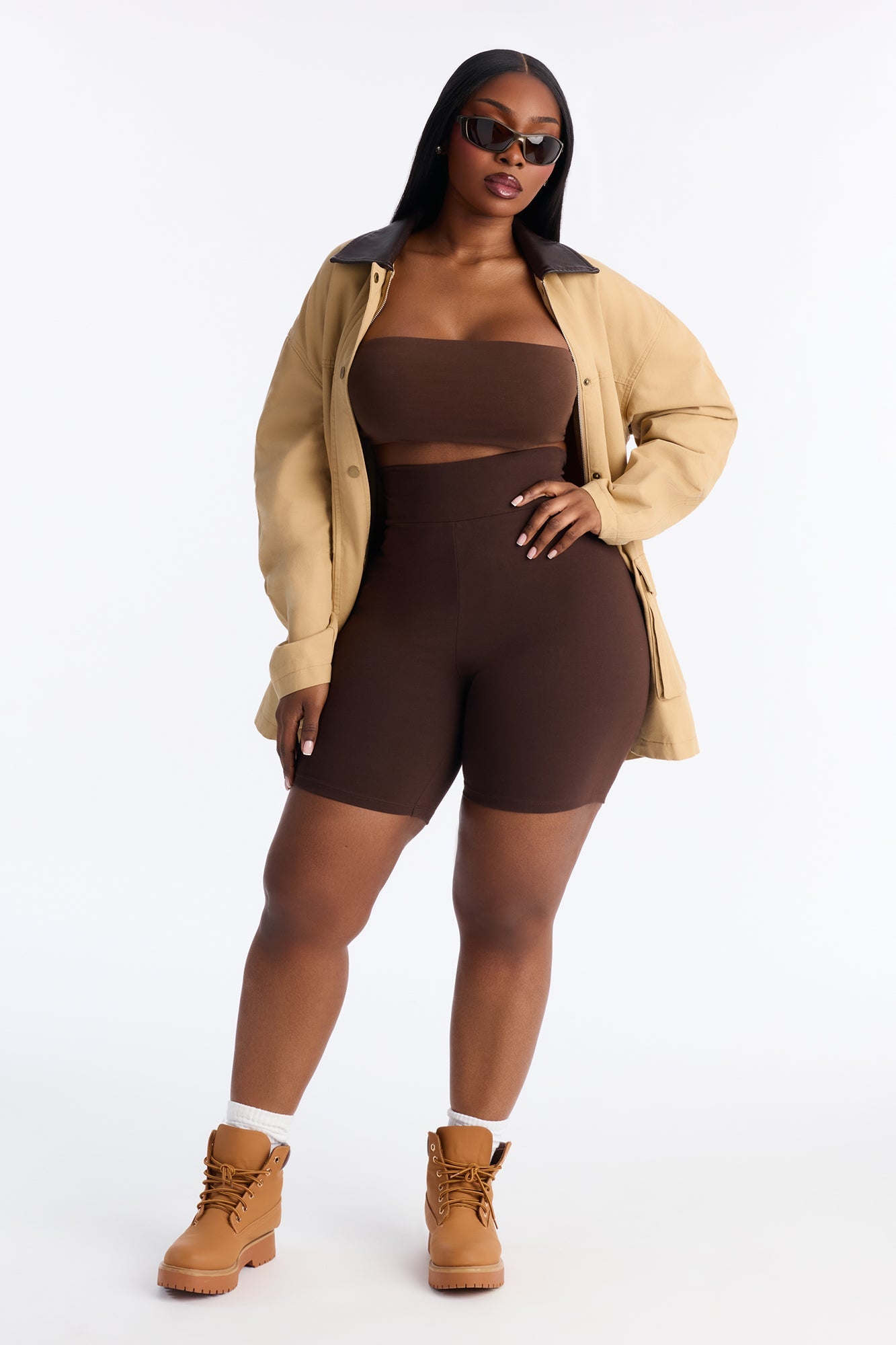 Quinn High Rise Everyday Cotton Biker Short 7″ - Chocolate