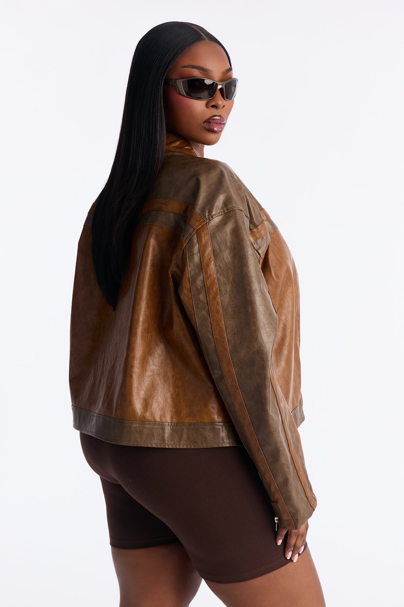 Rev Your Engine Faux Leather Moto Jacket - Brown