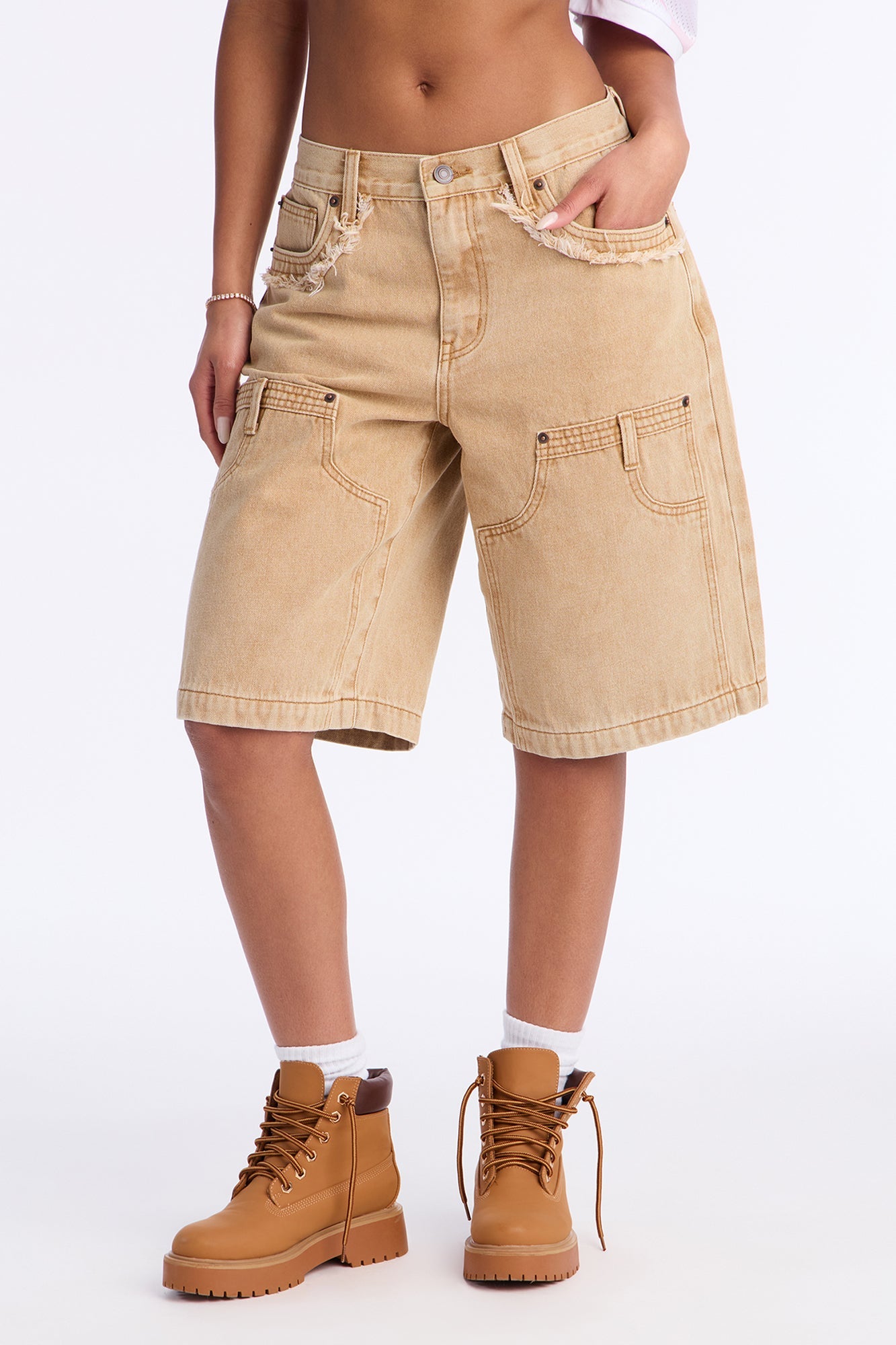 Work Smarter Utility Denim Jorts - Khaki