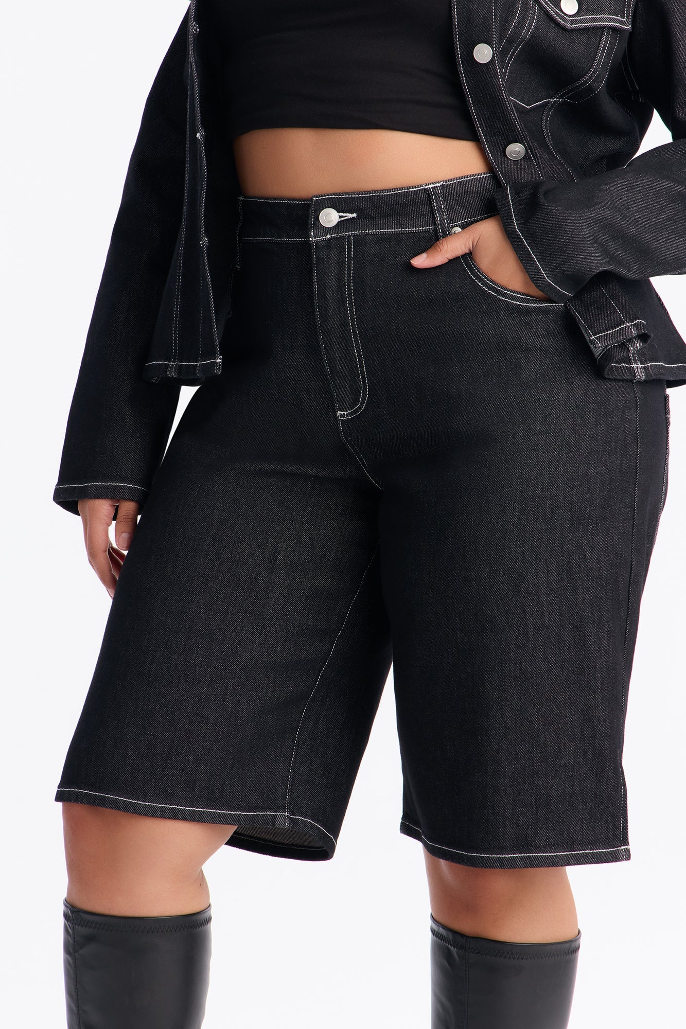 In Stitches Denim Jort - Black Wash