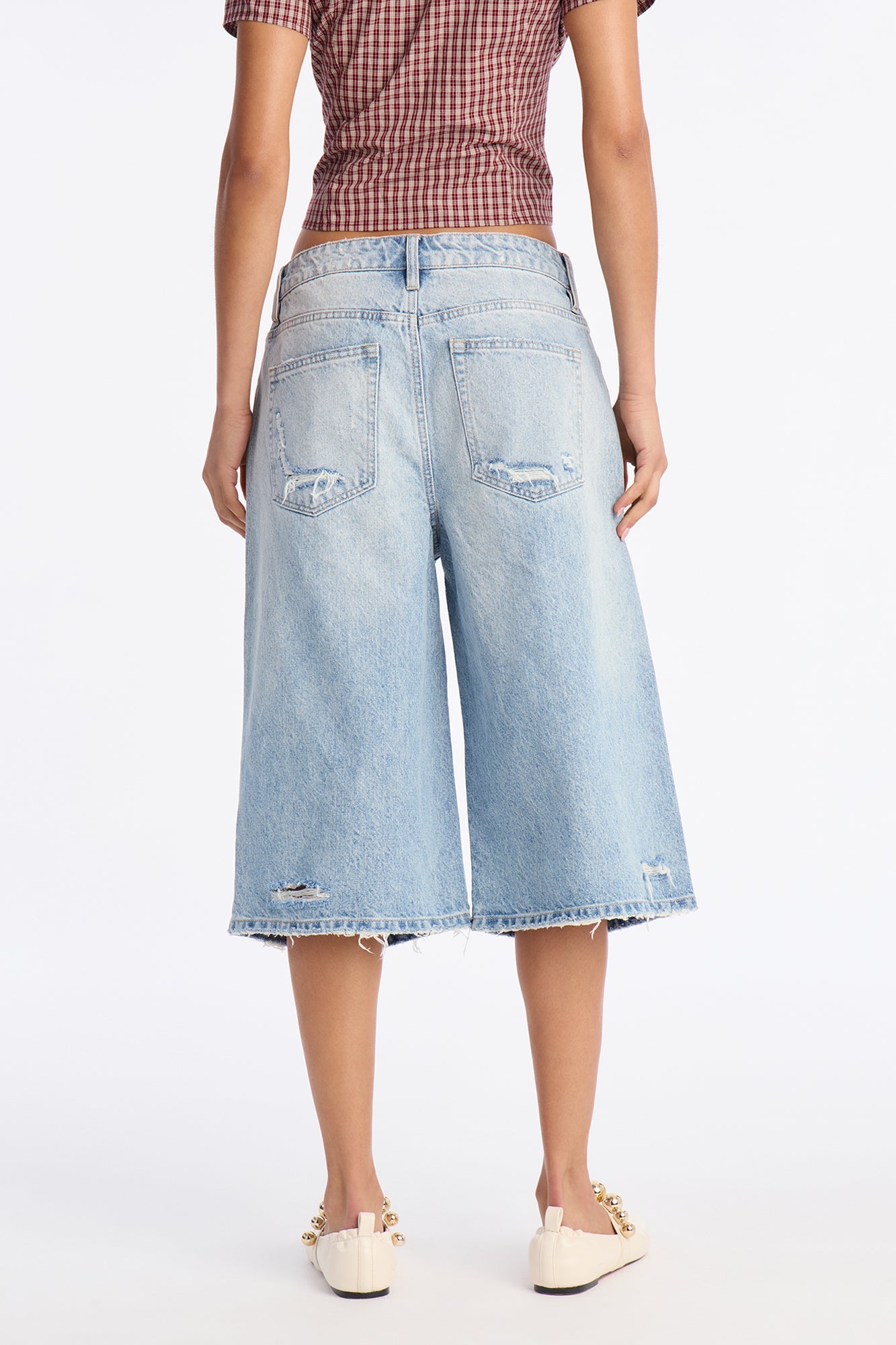 Havana Ripped Denim Jorts - Light Wash