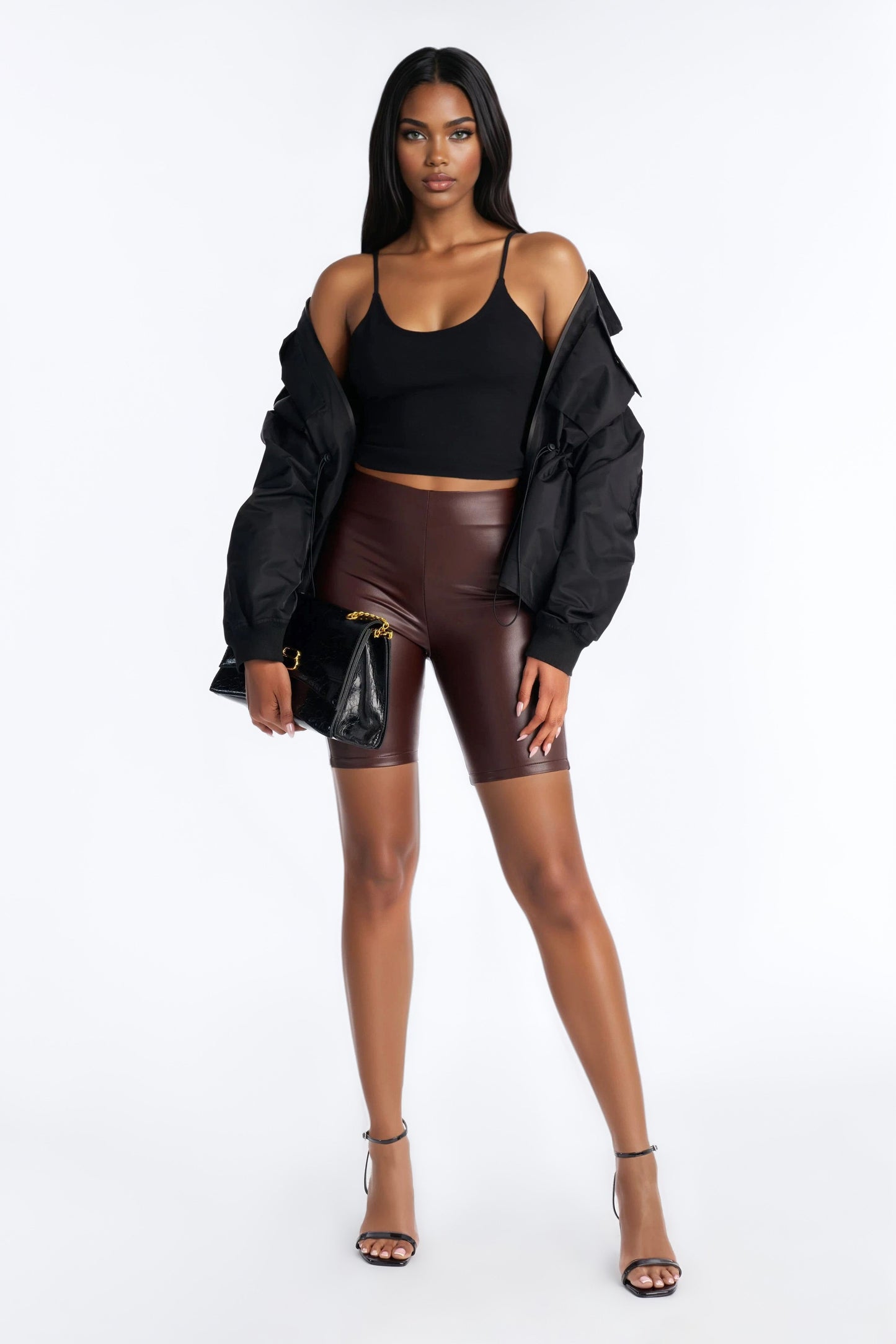 On The Daily Faux Leather Biker Short - Chocolate