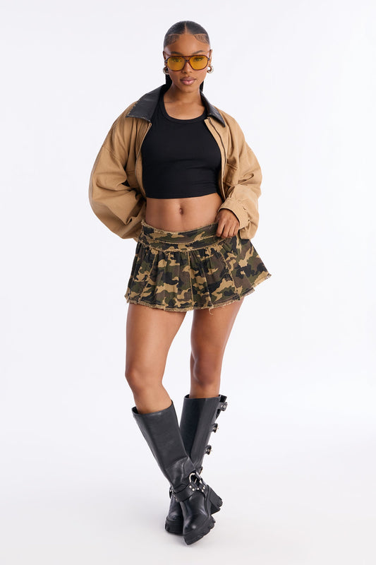 Baddie In Charge Distressed Camo Mini Skort - Camouflage