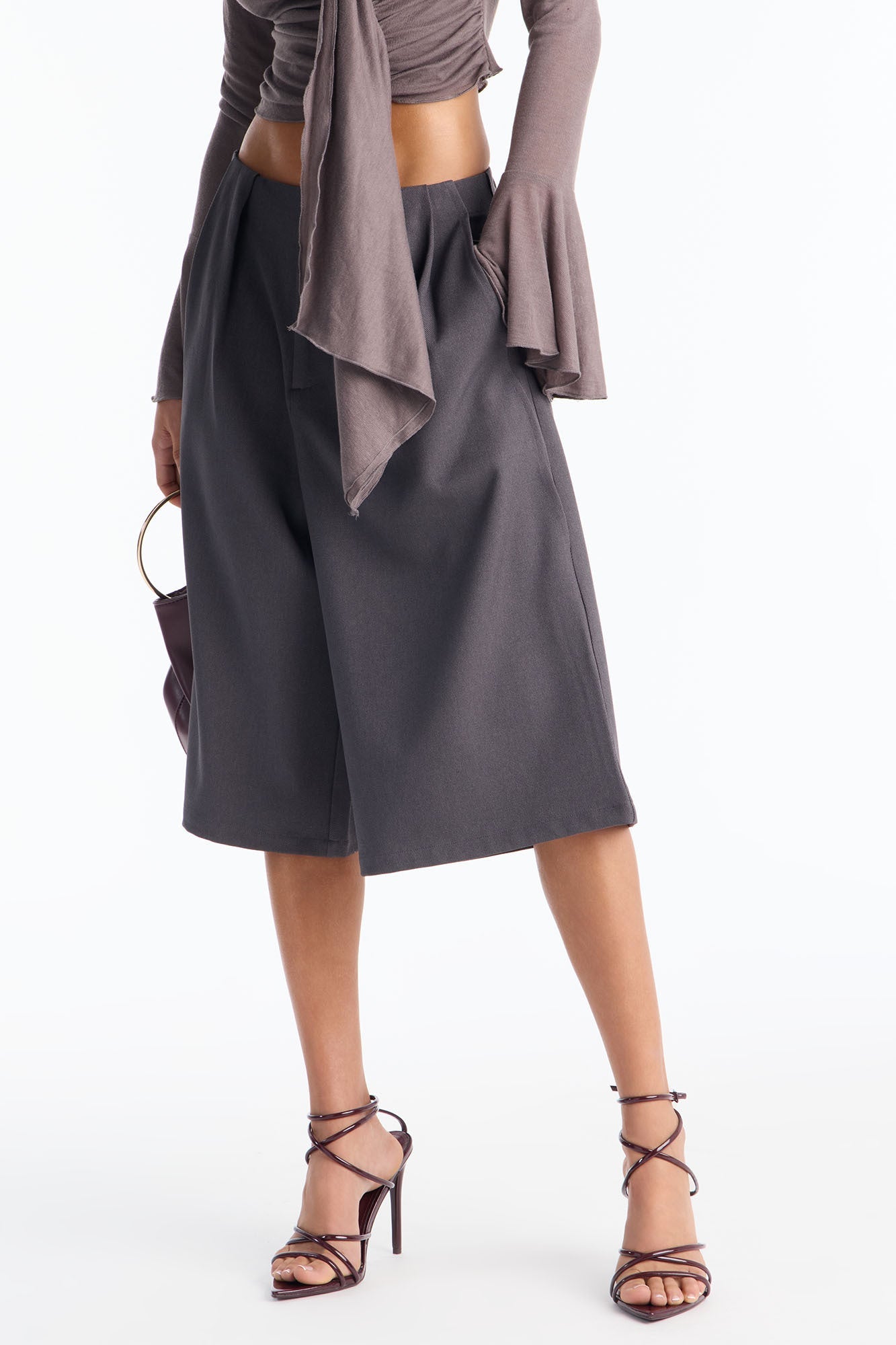 Business As Usual Belted Crepe Bermuda Short 9″ - Charcoal