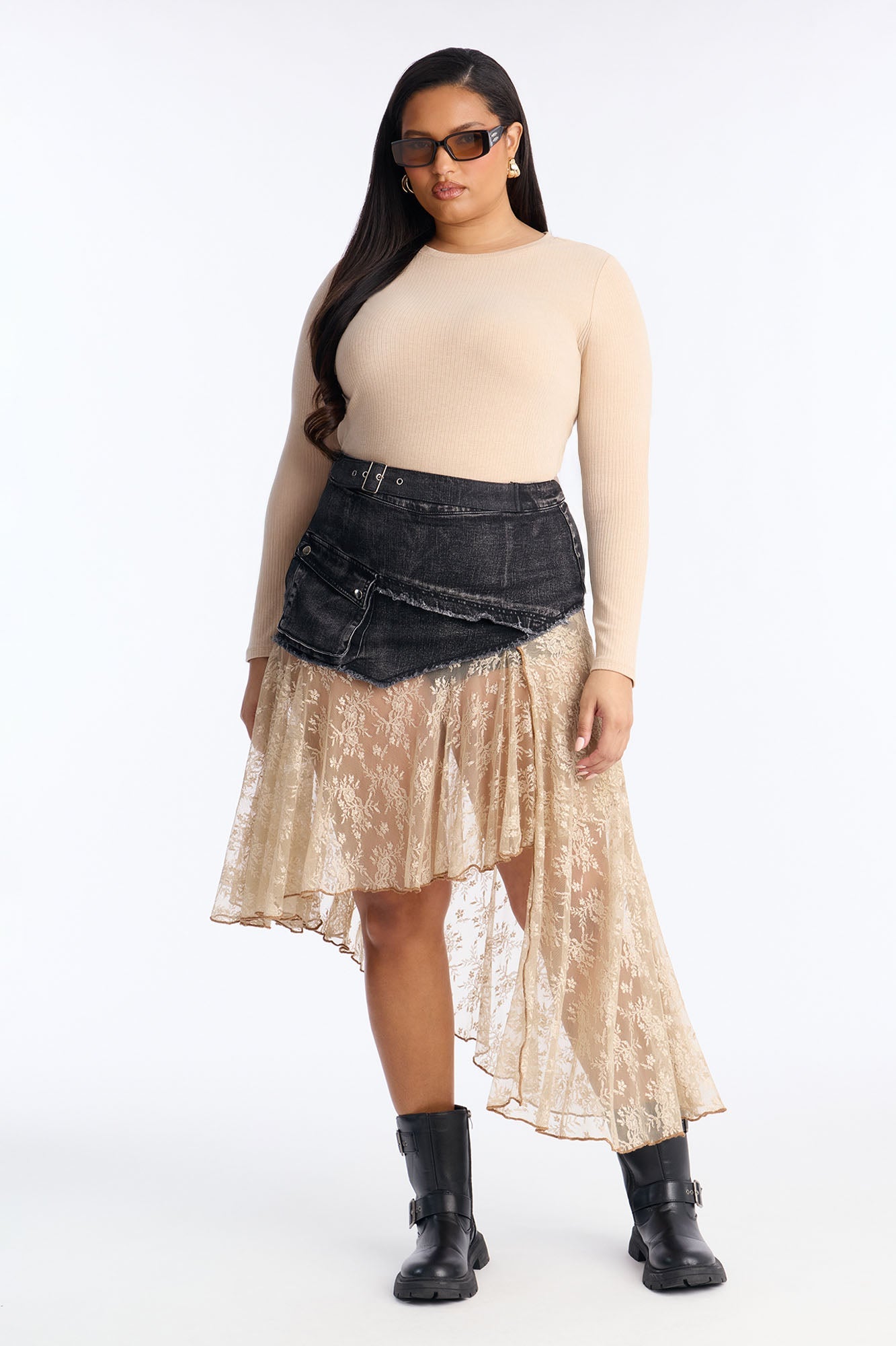 Grunge Mood Asymmetrical Mini Skirt - Black/combo