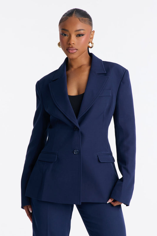Kendall Hourglass Fitted Blazer - Navy