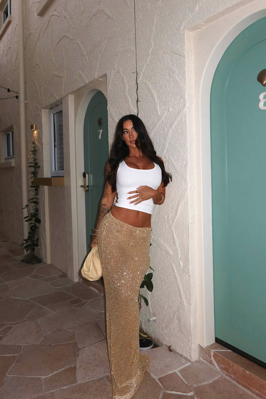 Lost In Paradise Sequin Maxi Skirt - Gold