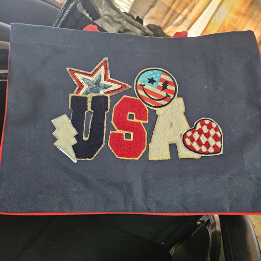 Patriotic USA Women's Tote Bag Navy Red White Applique Embroidered Casual